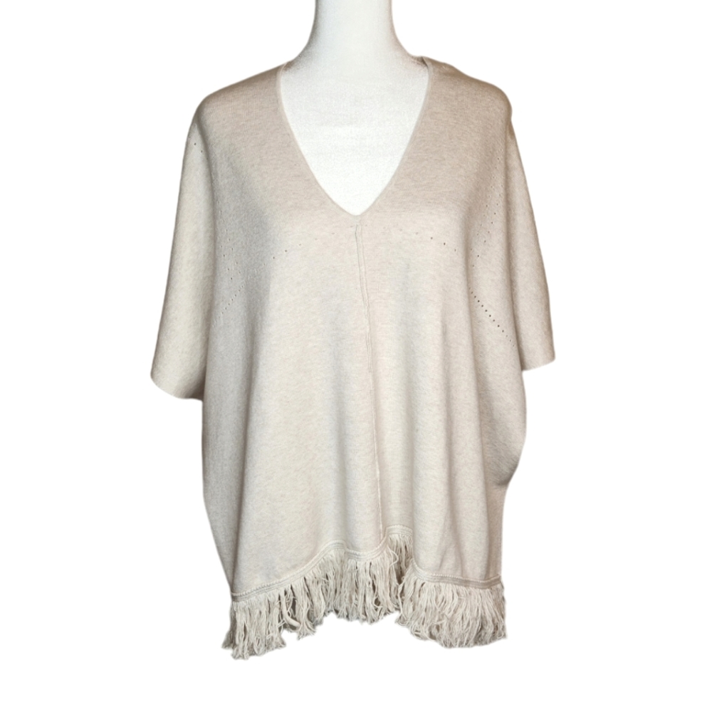 NEW Wrap London Tassle Poncho Organic Cotton Ecru Size 8